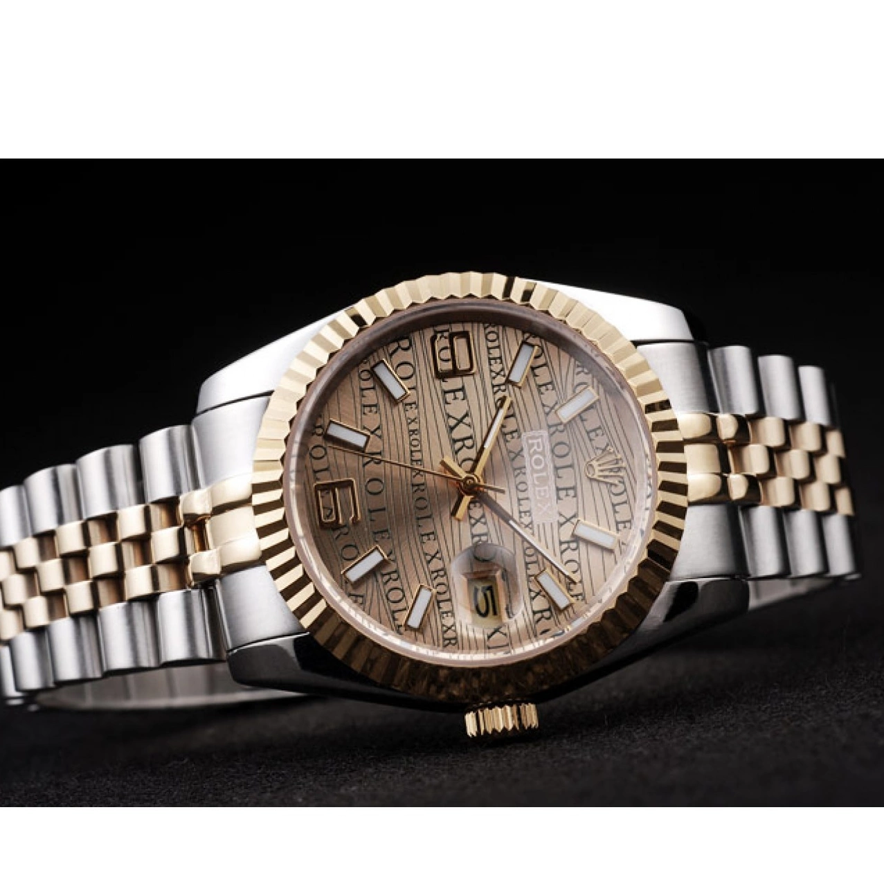 Aaa replica watch Tone Dial PlatedGold Stainless Rolex 18k Two DateJust Steel Gold 0607